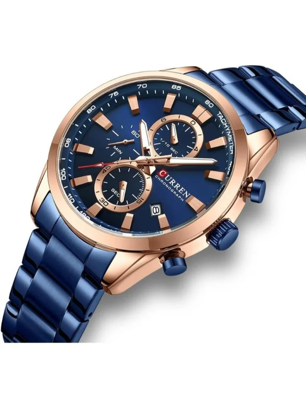 Men's Blue Analog Quartz Waterproof Leather Strap Chronograph Luxury Wrist Watch